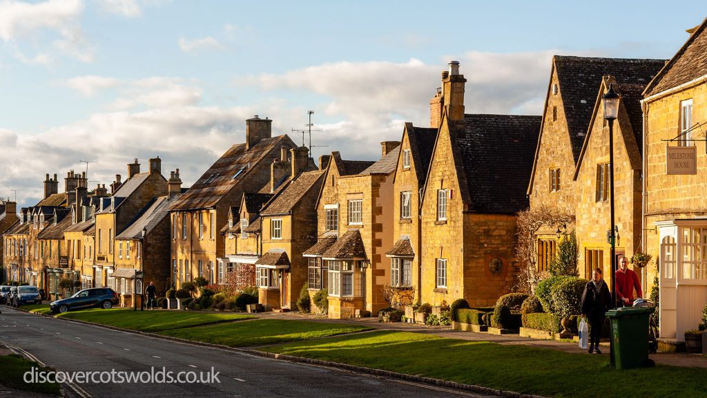 Houses in Broadway, Costwolds lit up in the afternoon sun