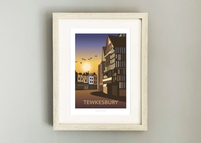 Framed Travel post of Tewkesbury at sunset