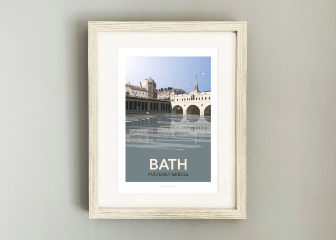 Framed travel poster of Bath's Pulteney Bridge